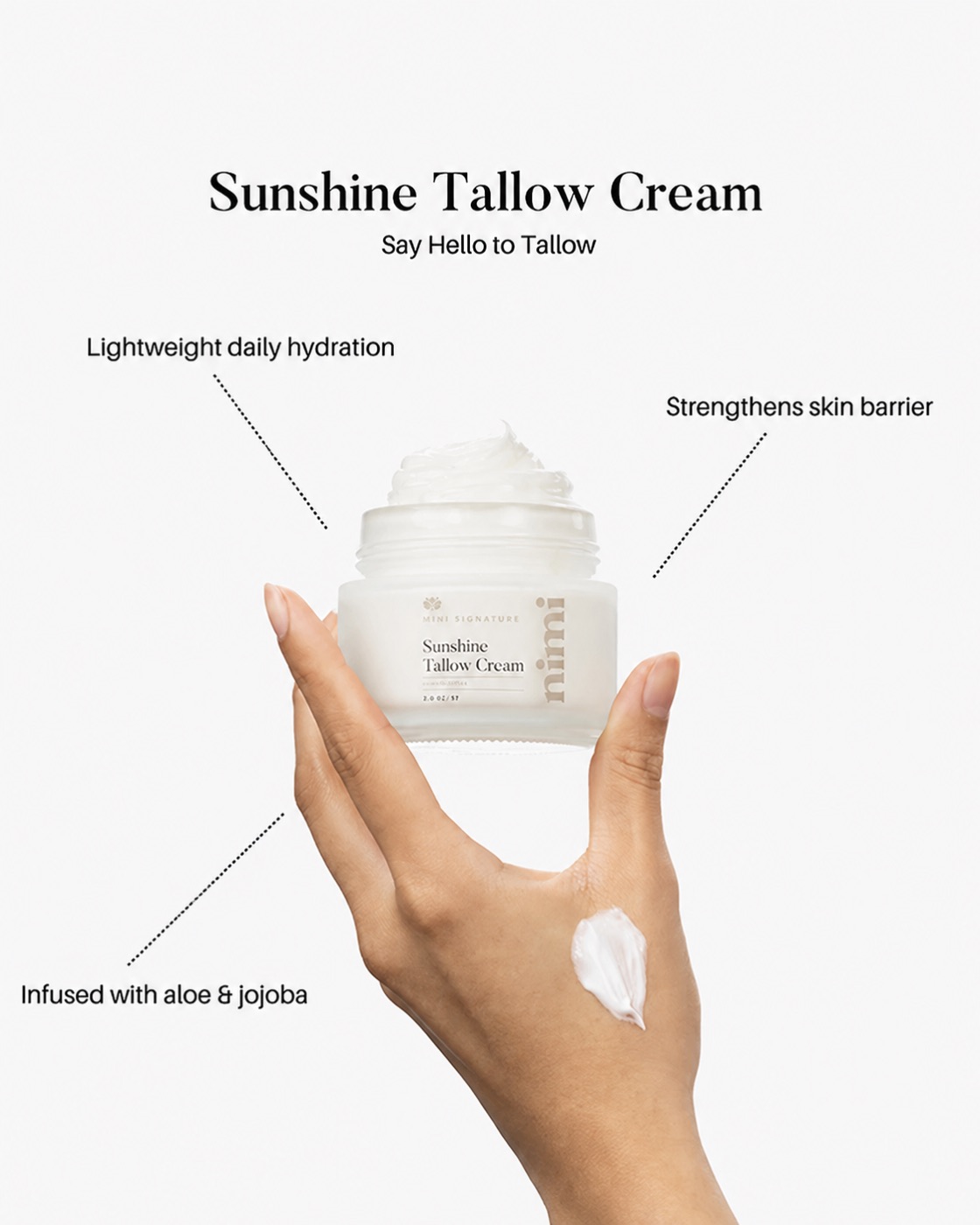 Sunshine Tallow Cream benefits callout, free gift on orders $150+